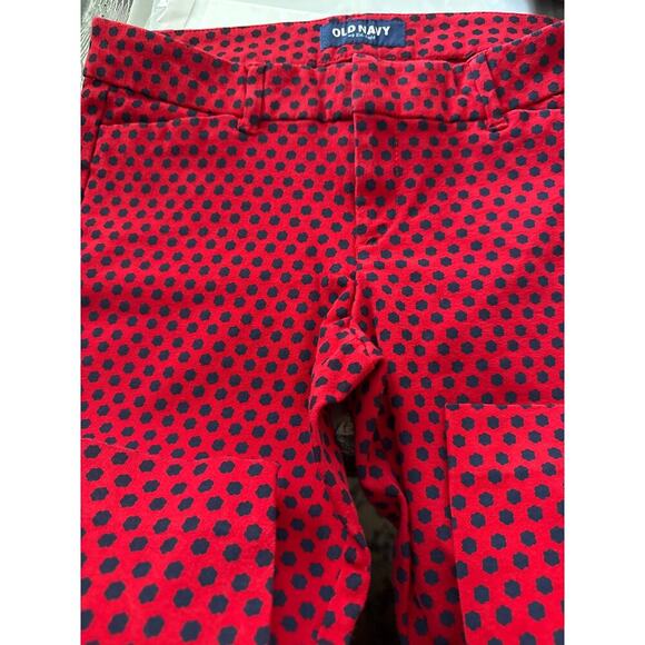 Old Navy Pants - Old Navy Cropped Ankle Pants Stretch Red Black Dots Belt Loops Stretchy | EUC